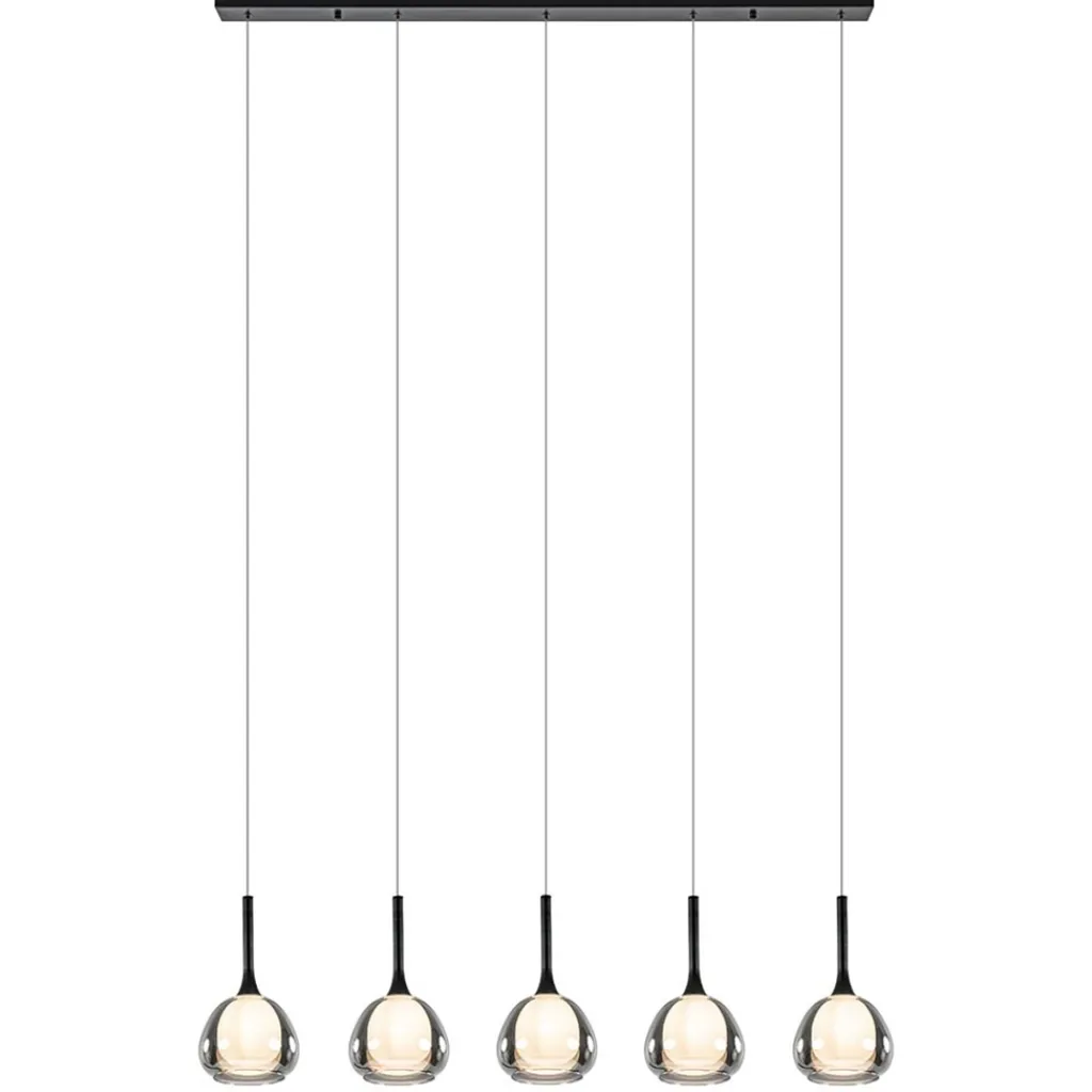 Straluma Moderne 5-lichts eettafelhanglamp zwart met dubbel glas> Eettafellampen|Pendel Lampen