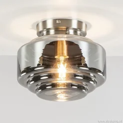 Straluma Moderne plafondlamp nikkel met smokey glas> Keukenverlichting|Halverlichting