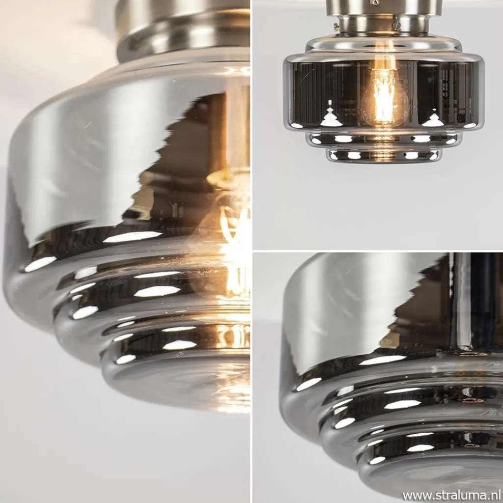 Straluma Moderne plafondlamp nikkel met smokey glas> Keukenverlichting|Halverlichting