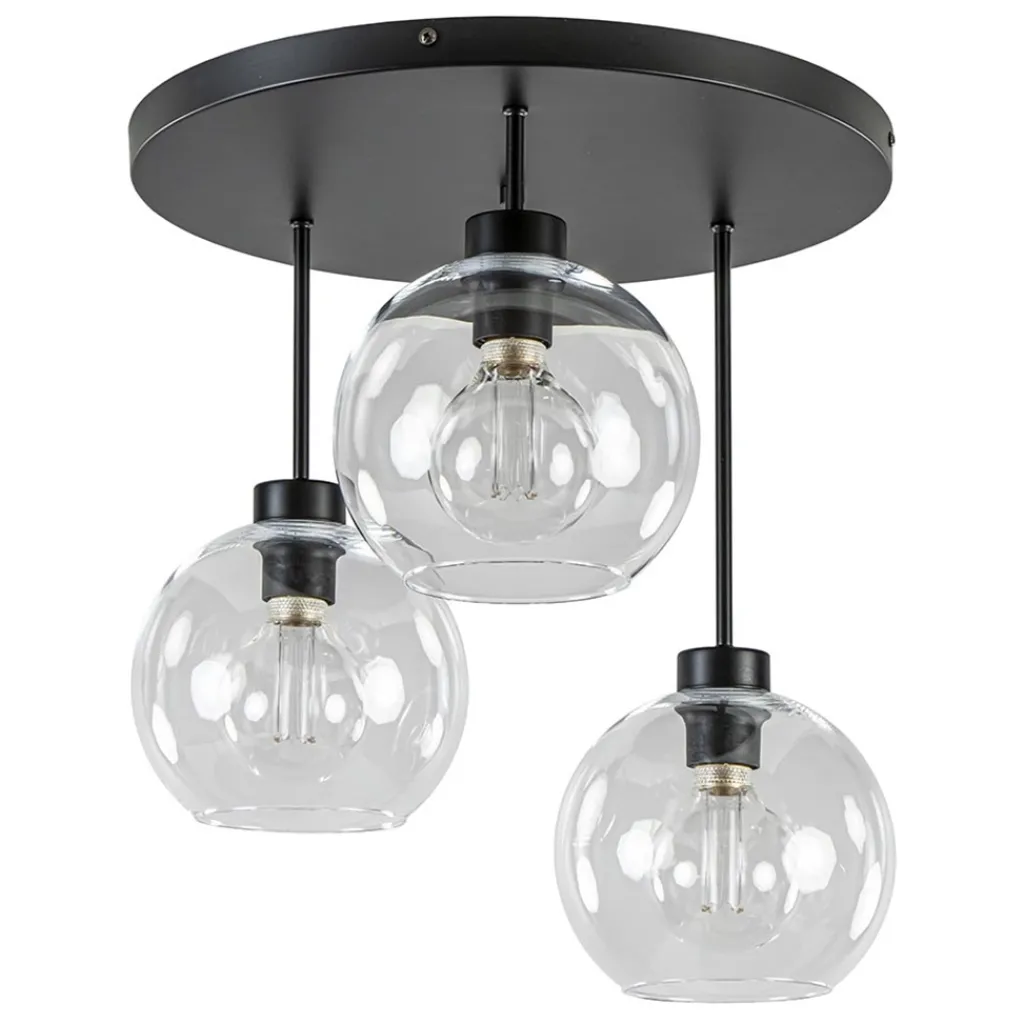Straluma Moderne plafondlamp zwart met 20 cm helder glas> Halverlichting|Plafondlampen