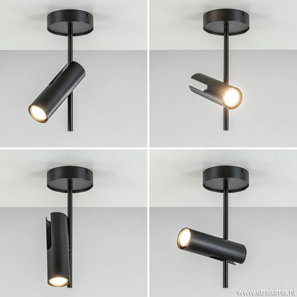 Straluma Moderne plafondspot zwart metaal verstelbaar> Opbouwspots|Slaapkamerlampen