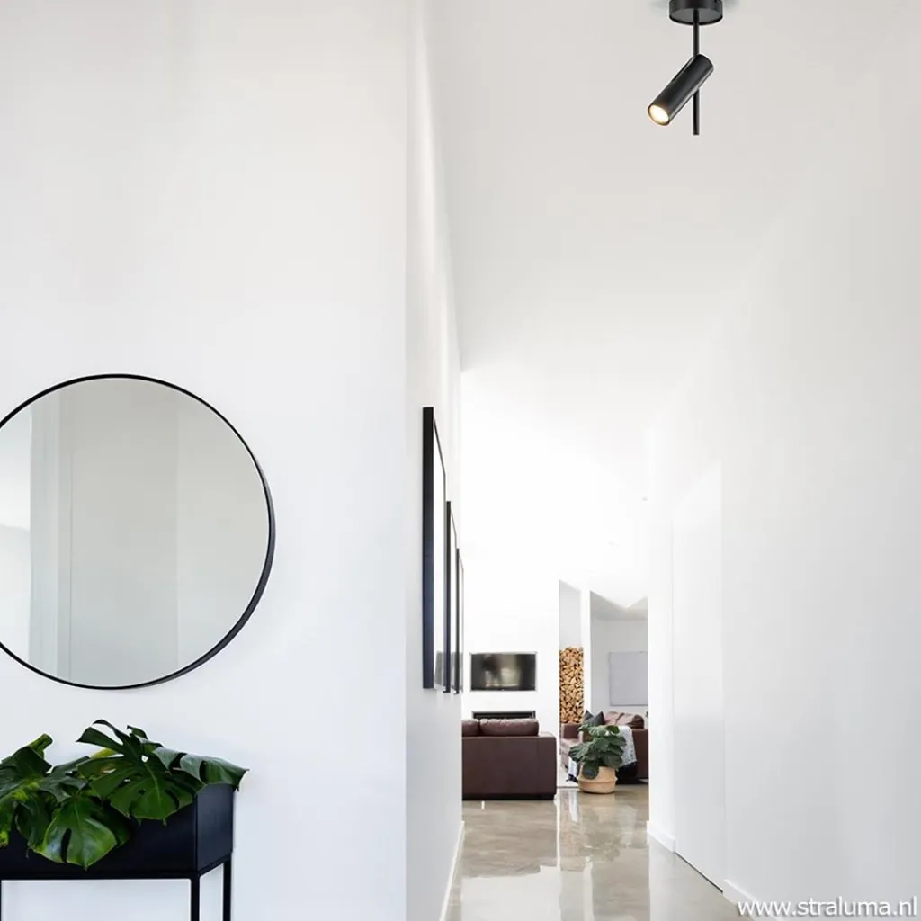 Straluma Moderne plafondspot zwart metaal verstelbaar> Opbouwspots|Slaapkamerlampen