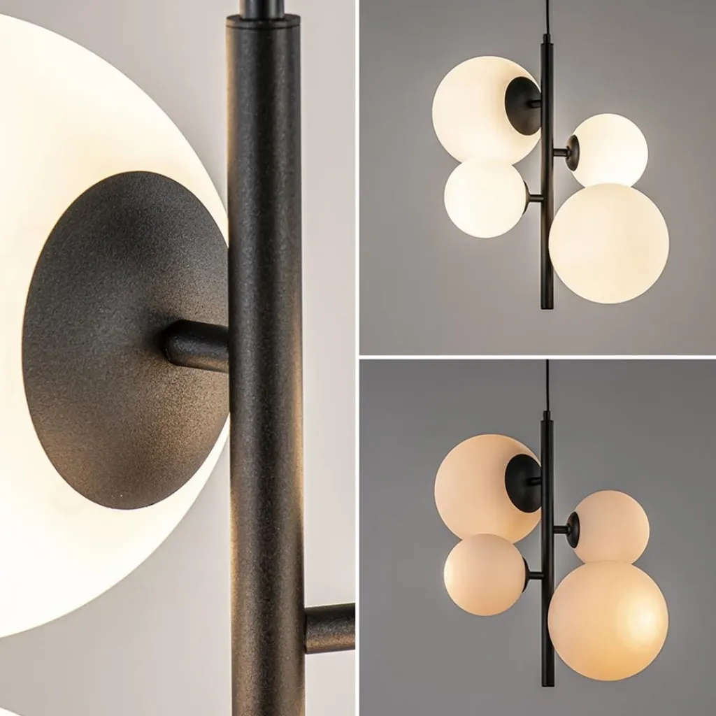 Straluma Moderne retro hanglamp zwart met witte bollen> Halverlichting|Eetkamerverlichting
