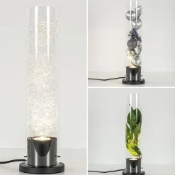 Straluma Moderne tafellamp cilinder helder glas met zwart en zilver></noscript> Slaapkamerlampen|Halverlichting