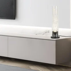 Straluma Moderne tafellamp cilinder helder glas met zwart en zilver></noscript> Slaapkamerlampen|Halverlichting