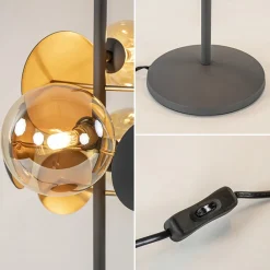 Straluma Moderne tafellamp grijs/goud + amber glas></noscript> Tafellampen|Design Verlichting