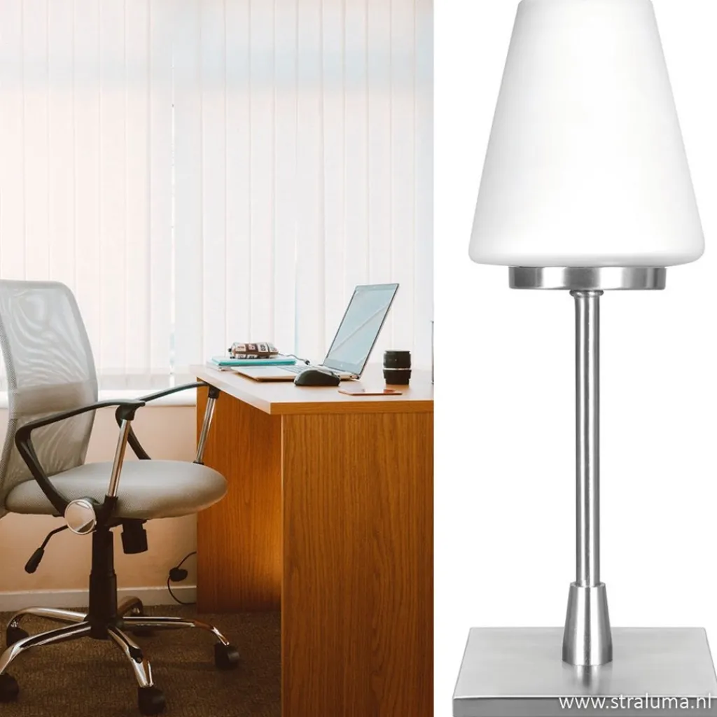 Straluma Moderne tafellamp staal/glas met dimmer> Nachtkastlampen|Woonkamerlampen