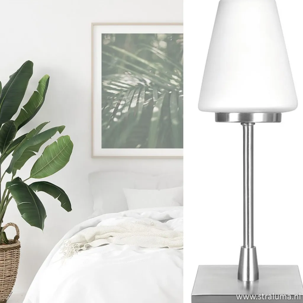 Straluma Moderne tafellamp staal/glas met dimmer> Nachtkastlampen|Woonkamerlampen