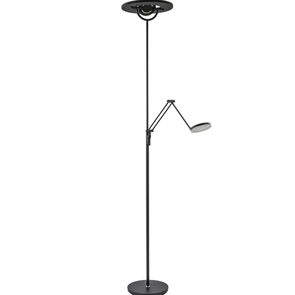 Straluma Moderne uplighter mat zwart met verstelbare leesarm> Vloerlampen|Leeslampen