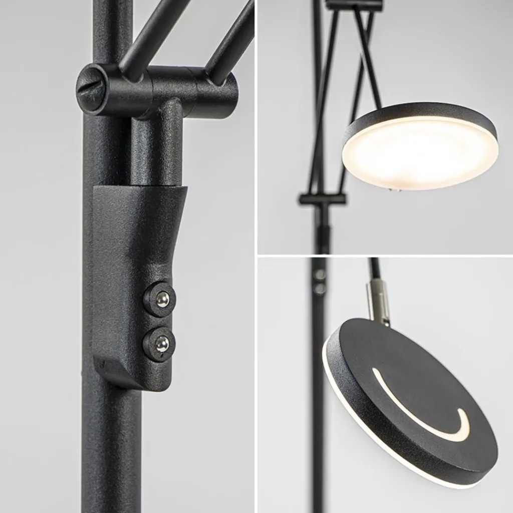 Straluma Moderne uplighter mat zwart met verstelbare leesarm> Vloerlampen|Leeslampen
