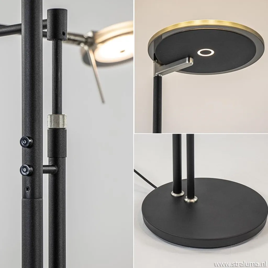 Straluma Moderne uplighter/leeslamp zwart met smoke glas> Vloerlampen|Leeslampen