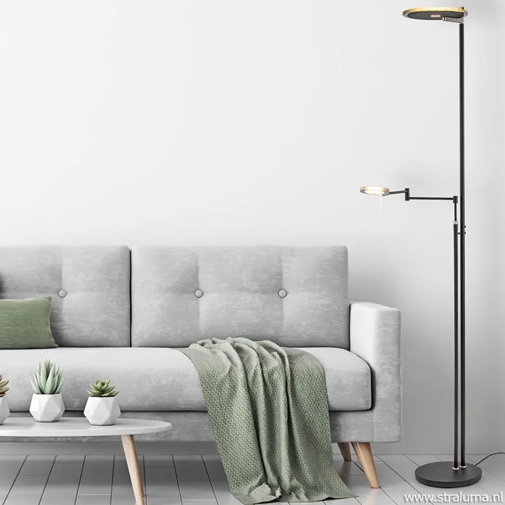 Straluma Moderne uplighter/leeslamp zwart met smoke glas> Vloerlampen|Leeslampen