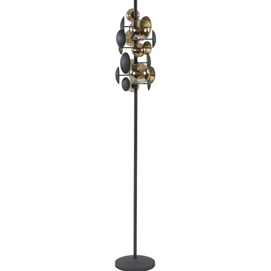 Straluma Moderne vloerlamp grijs/goud met amber glas> Vloerlampen
