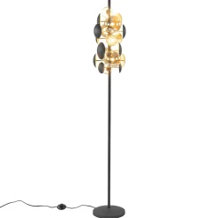 Straluma Moderne vloerlamp grijs/goud met amber glas> Vloerlampen