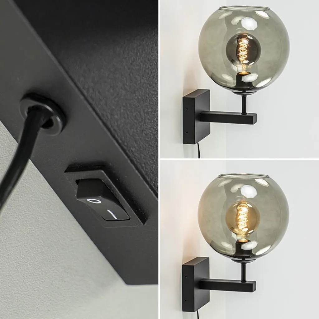 Straluma Moderne wandlamp met smoke glazen bol incl. snoer> Halverlichting|Wandlampen