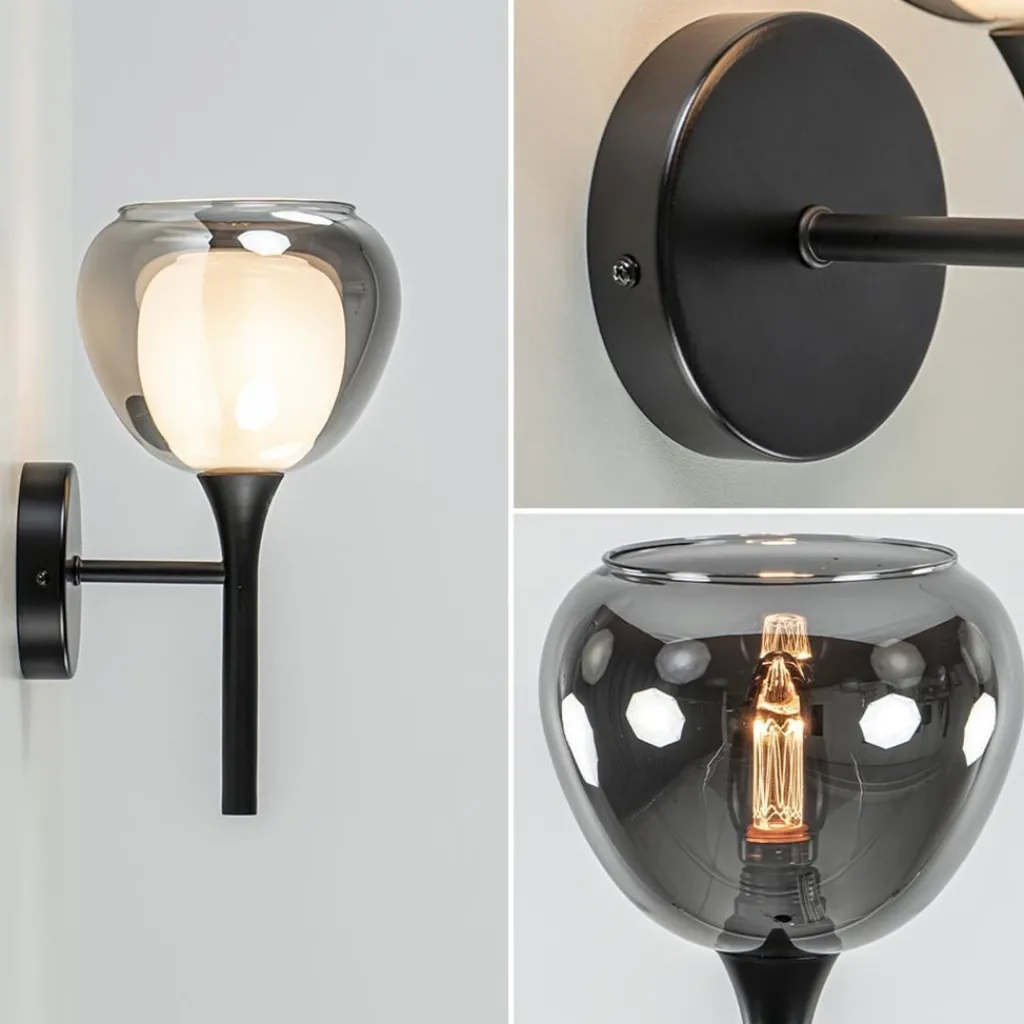 Straluma Moderne wandlamp zwart met smoke glas> Halverlichting|Wandlampen