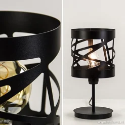 Straluma Moderne zwarte tafellamp rond metaal></noscript> Nachtkastlampen|Woonkamerlampen