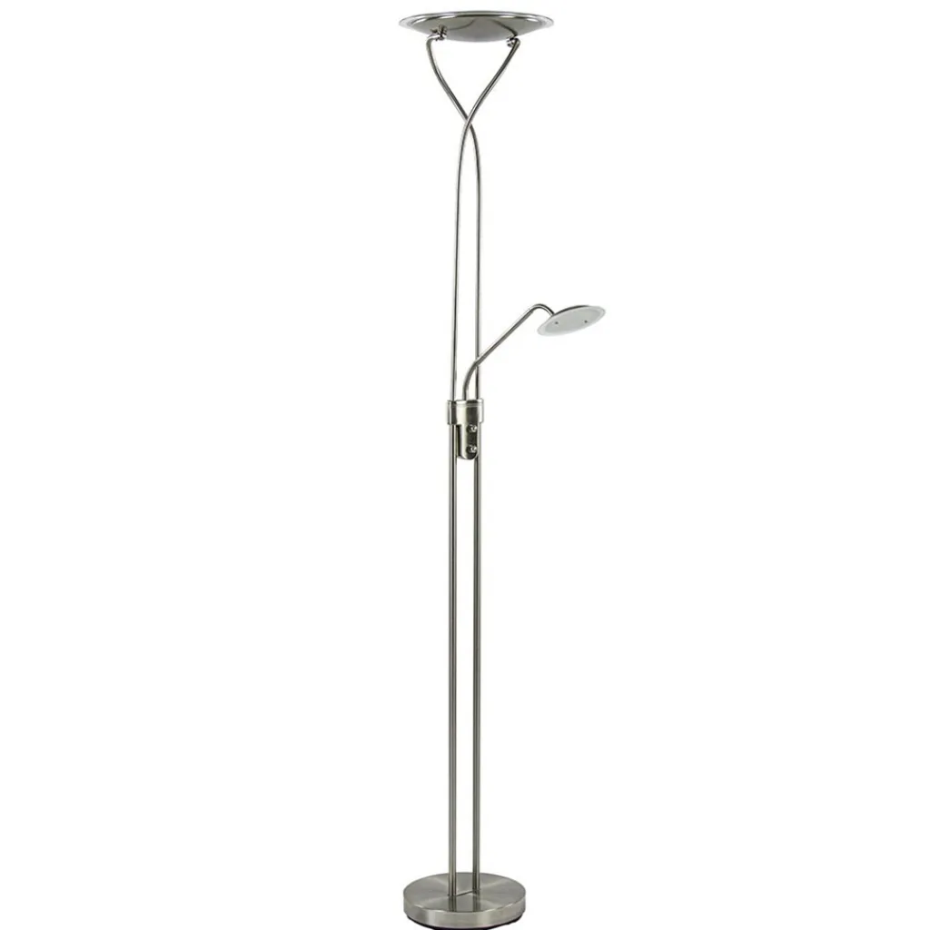 Straluma Nikkel vloerlamp met LED uplighter en leeslamp> Vloerlampen|Leeslampen