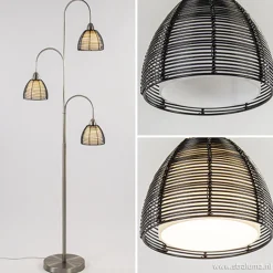 Straluma Nikkel vloerlamp met zwarte draad kapjes> Draadlampen|Woonkamerlampen