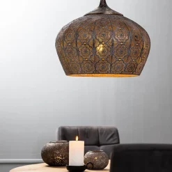 Straluma Oosterse hanglamp Emine bruin/goud metaal></noscript> Eettafellampen|Light and Living
