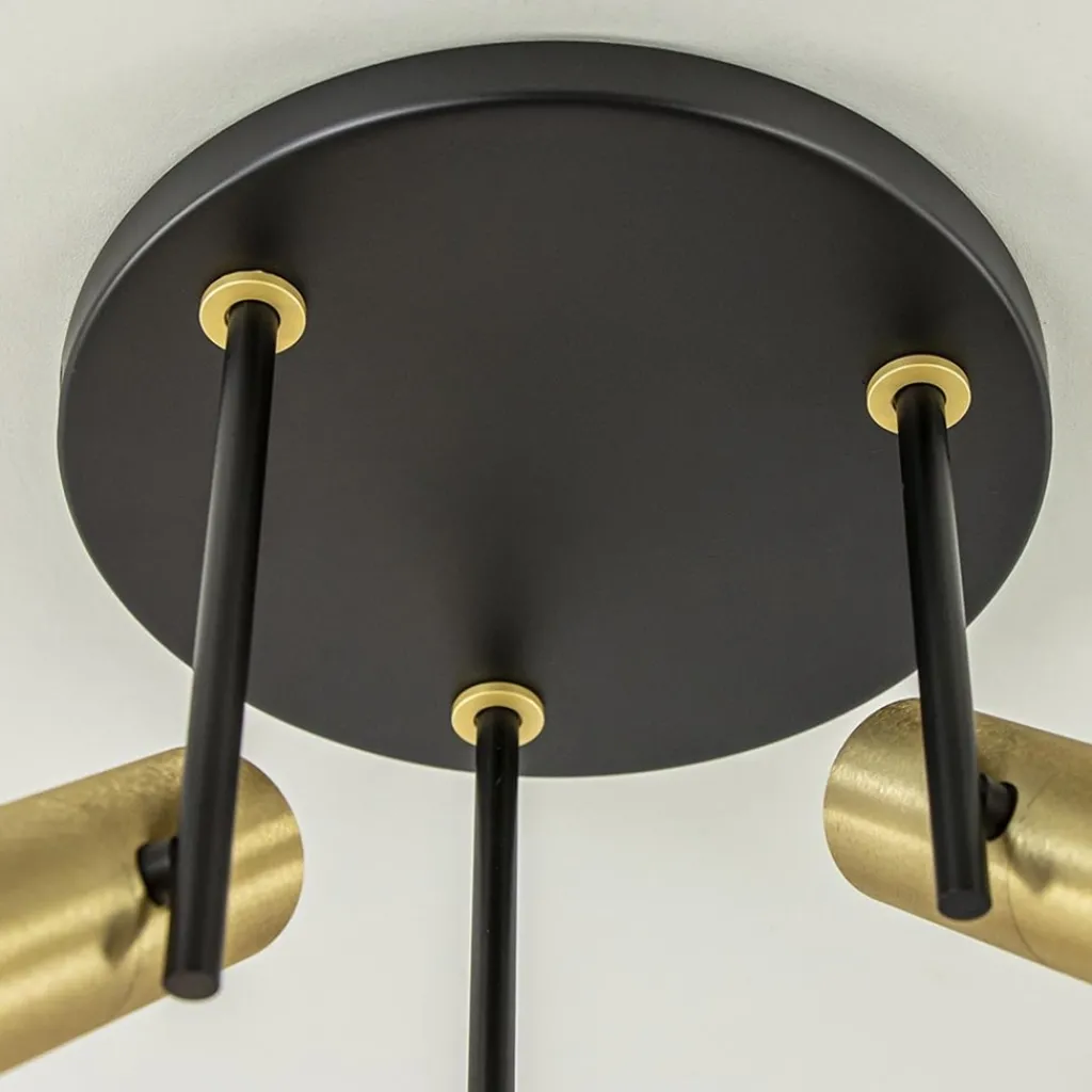 Straluma Opbouwspot 3-lichts cilinder zwart/brass> Plafondlampen|Opbouwspots
