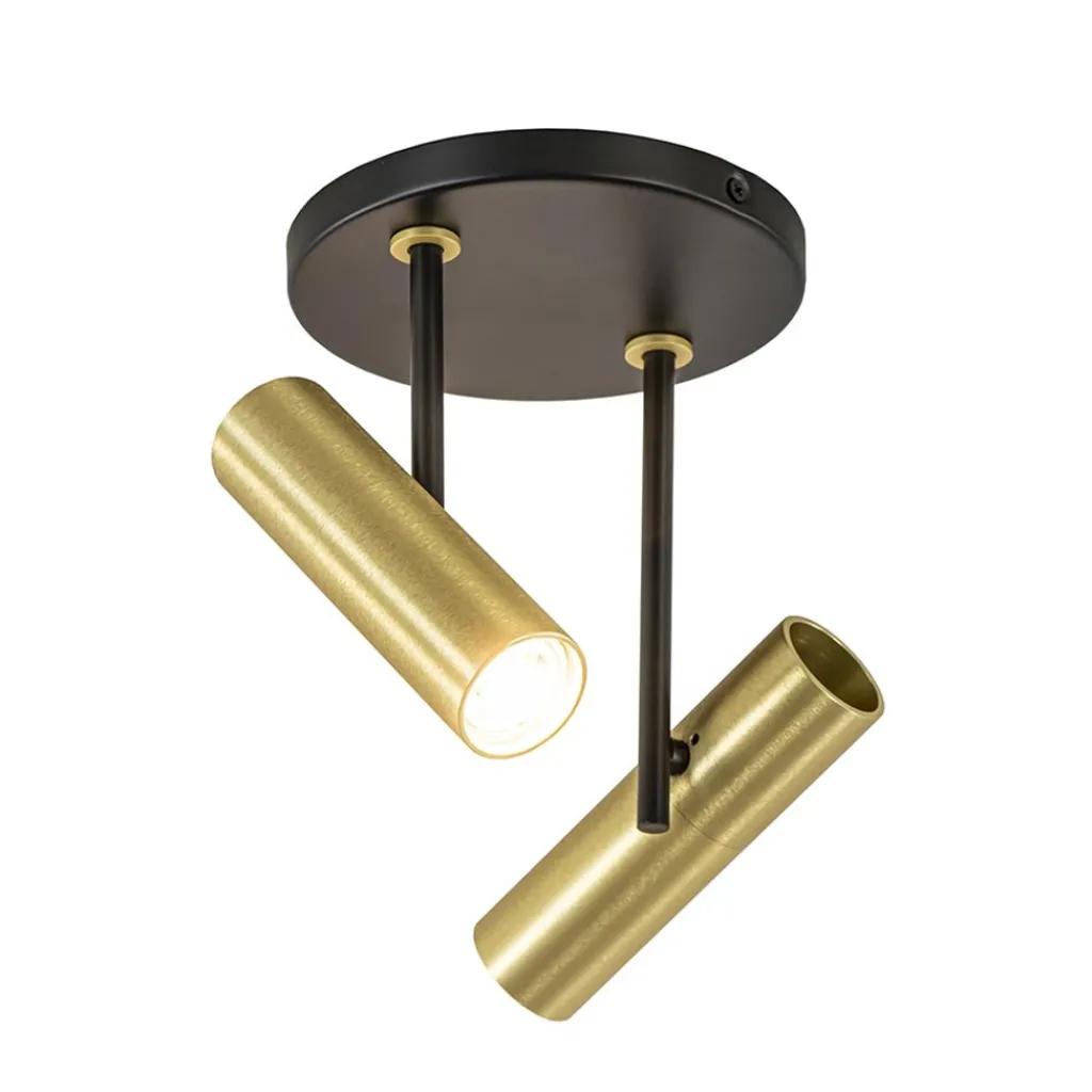 Straluma Opbouwspot 2-lichts rond zwart/brass verstelbaar> Plafondlampen|Opbouwspots