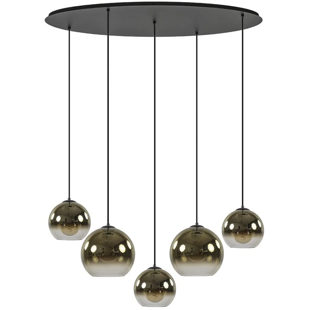 Straluma Ovale 5-lichts hanglamp met glazen bollen gold gradient> Eettafellampen|Pendel Lampen