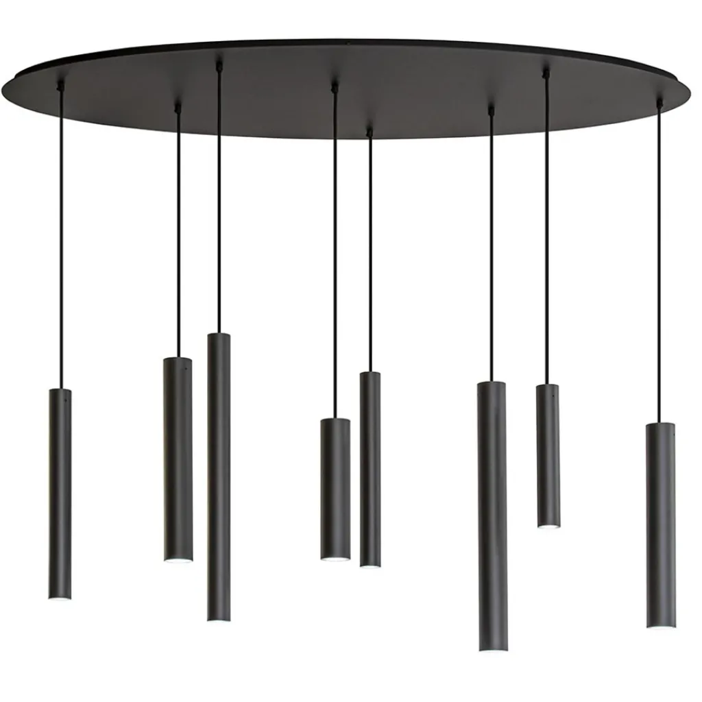 Straluma Ovale 8-lichts hanglamp tubes zwart metaal> Eettafellampen|Keukenverlichting