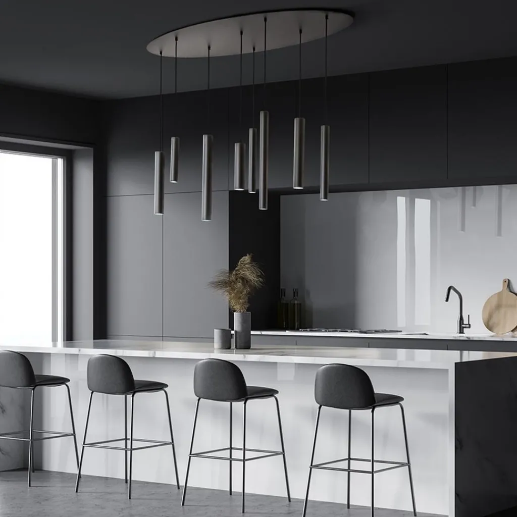 Straluma Ovale 8-lichts hanglamp tubes zwart metaal> Eettafellampen|Keukenverlichting