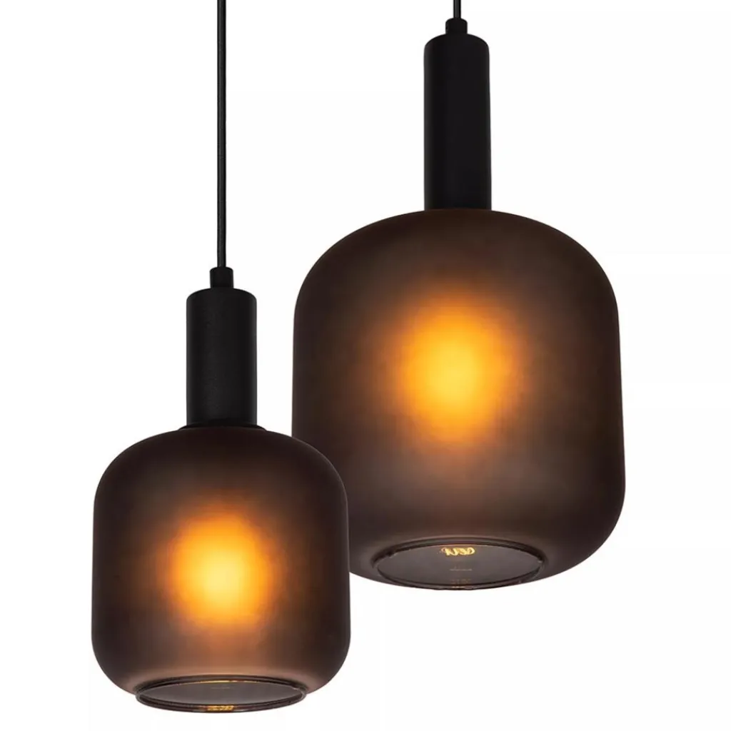Straluma Ovale 4-lichts hanglamp zwart met mat zwart glas> Eettafellampen|Pendel Lampen