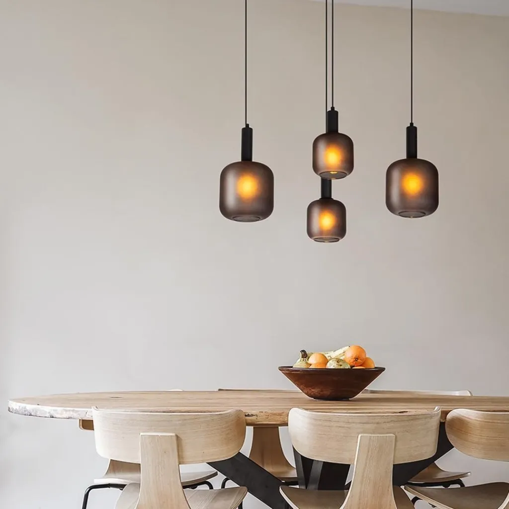 Straluma Ovale 4-lichts hanglamp zwart met mat zwart glas> Eettafellampen|Pendel Lampen