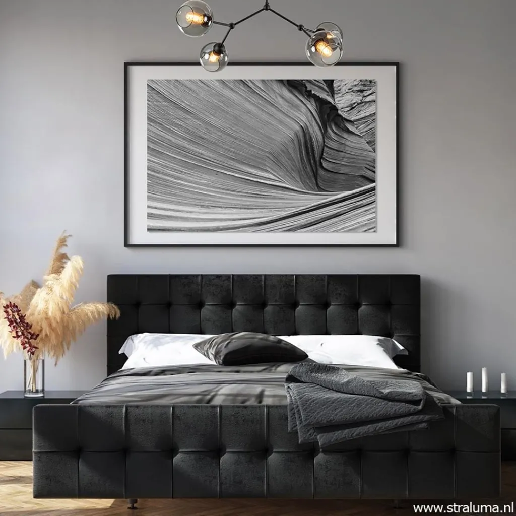 Straluma Plafondlamp 4-armen zwart+smoke bolglas> Keukenverlichting|Eetkamerverlichting