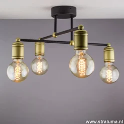 Straluma *Plafondlamp basic 4L e27 zwart/brons></noscript> Woonkamerlampen|Slaapkamerlampen