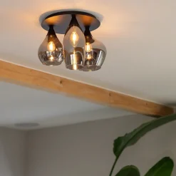 Straluma Plafondlamp Cambio 3L zwart + smoke glas></noscript> Woonkamerlampen|Halverlichting