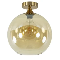Straluma Plafondlamp goud met amber glazen bol 30 cm> Woonkamerlampen|Slaapkamerlampen