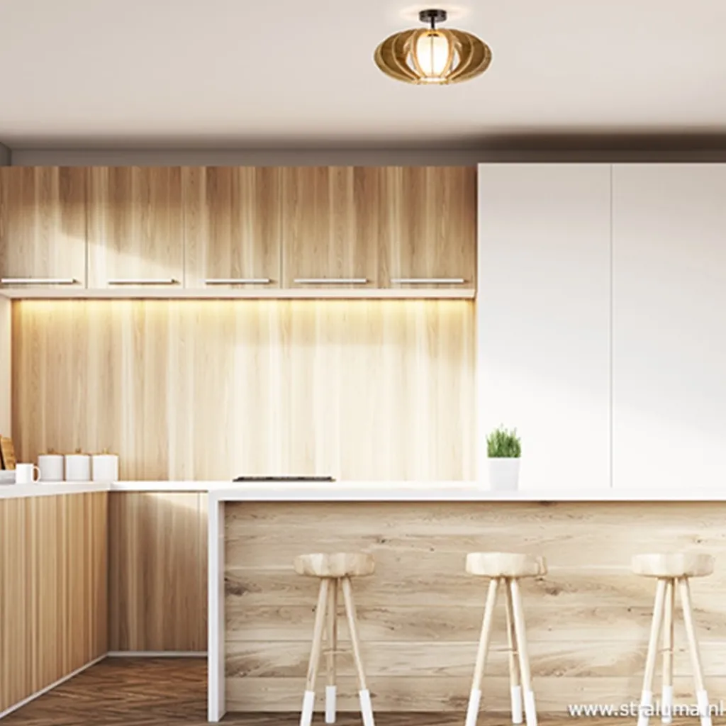 Straluma Plafondlamp hout lamellen klein> Slaapkamerlampen|Keukenverlichting