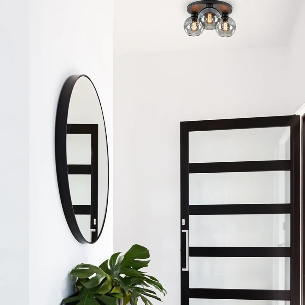 Straluma Plafondlamp 3L zwart bolglas smoke> Halverlichting|Plafondlampen