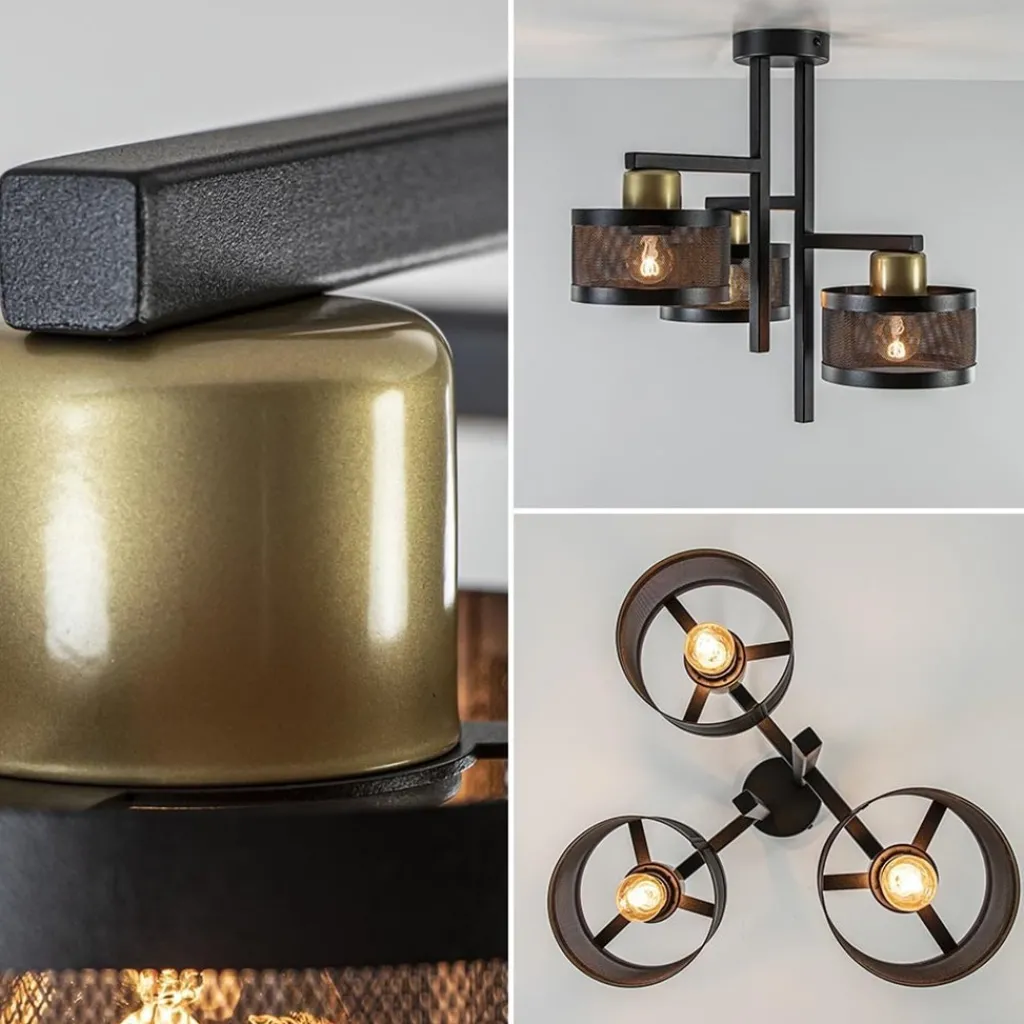 Straluma Plafondlamp 3L zwart/goud cilinder geperforeerd> Halverlichting|Plafondlampen