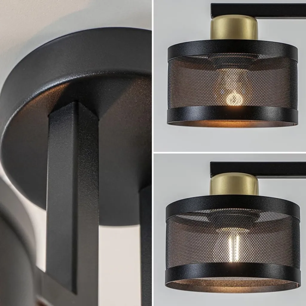 Straluma Plafondlamp 3L zwart/goud cilinder geperforeerd> Halverlichting|Plafondlampen