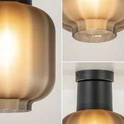 Straluma Plafondlamp Lett zwart + smoke glas 20cm><noscript><img width=