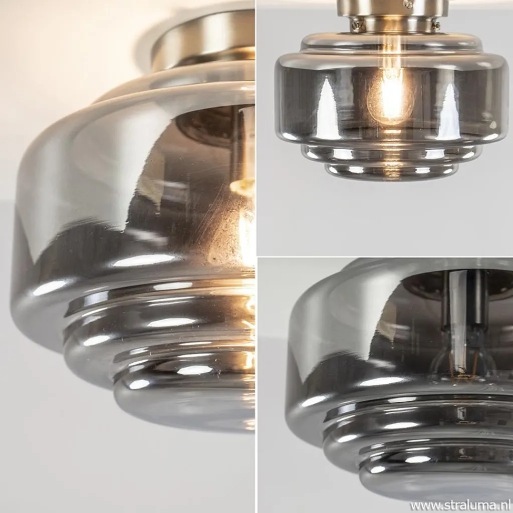 Straluma Plafondlamp nikkel + smoke glas> Keukenverlichting|Halverlichting