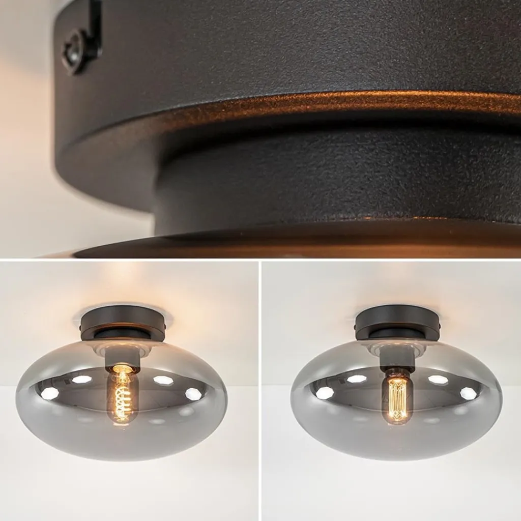 Straluma Plafondlamp Reflexion zwart+smoke glas> Plafondlampen|Retro Verlichting