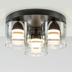 Straluma Plafondlamp Salerno 3L zwart/smoke glas> Plafondlampen|Woonkamerlampen