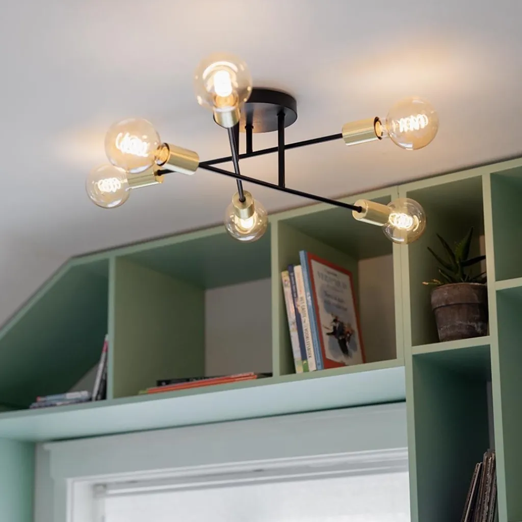Straluma Plafondlamp Sticks 6L zwart/goud> Keukenverlichting|Eetkamerverlichting