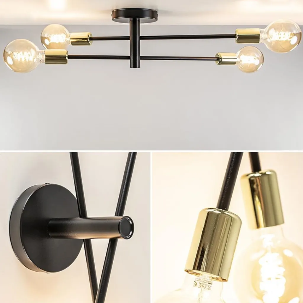 Straluma Plafondlamp Sticks 4L zwart/goud excl. e27 l.b.> Plafondlampen|Wandlampen