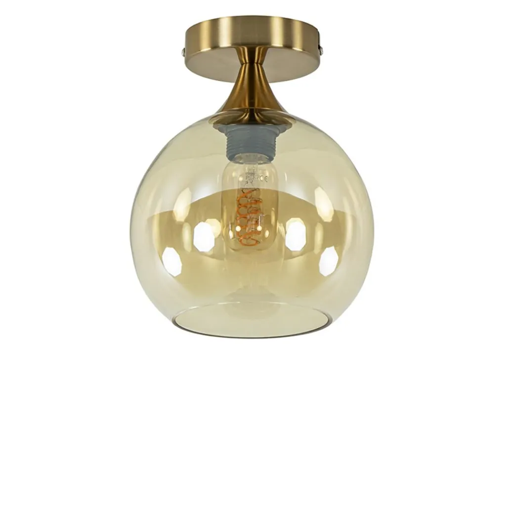 Straluma Plafondlamp toilet goud met amber glas> Kantoorverlichting|Plafondlampen