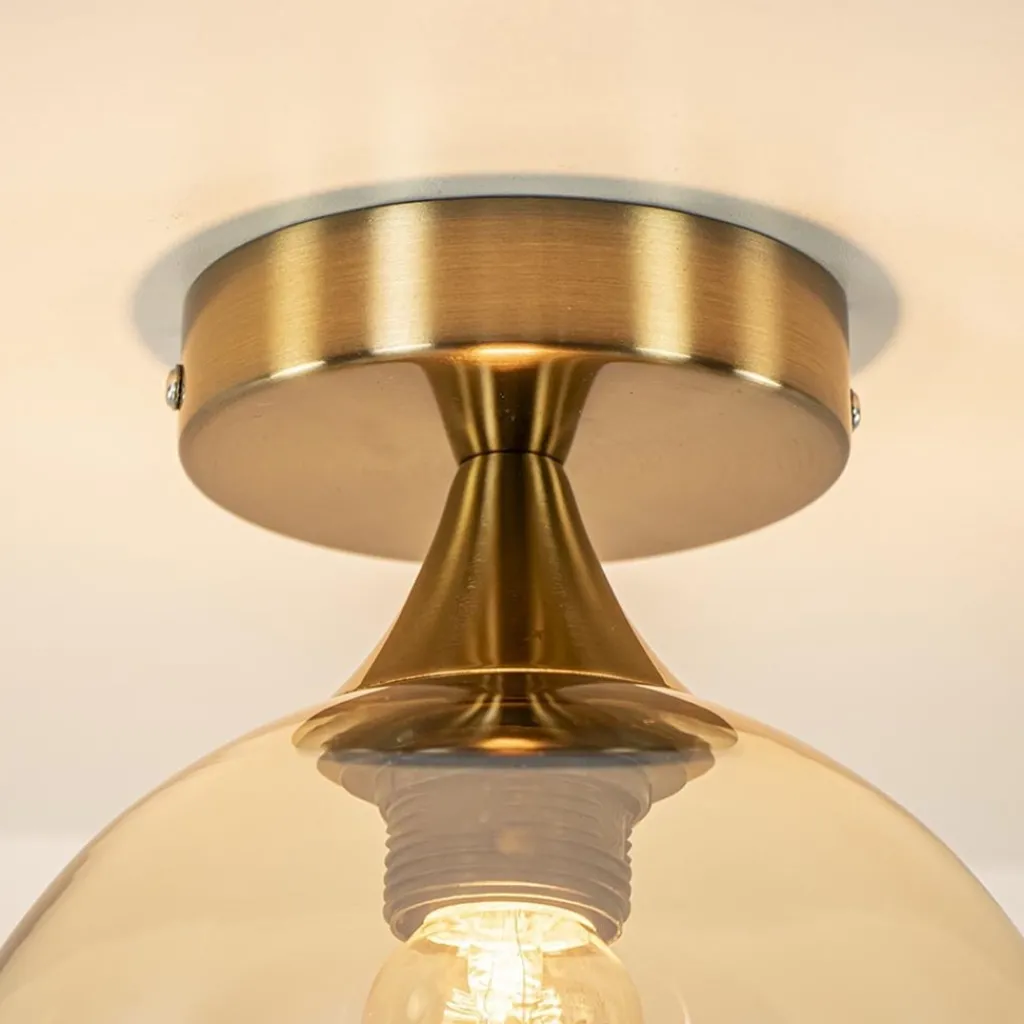 Straluma Plafondlamp toilet goud met amber glas> Kantoorverlichting|Plafondlampen