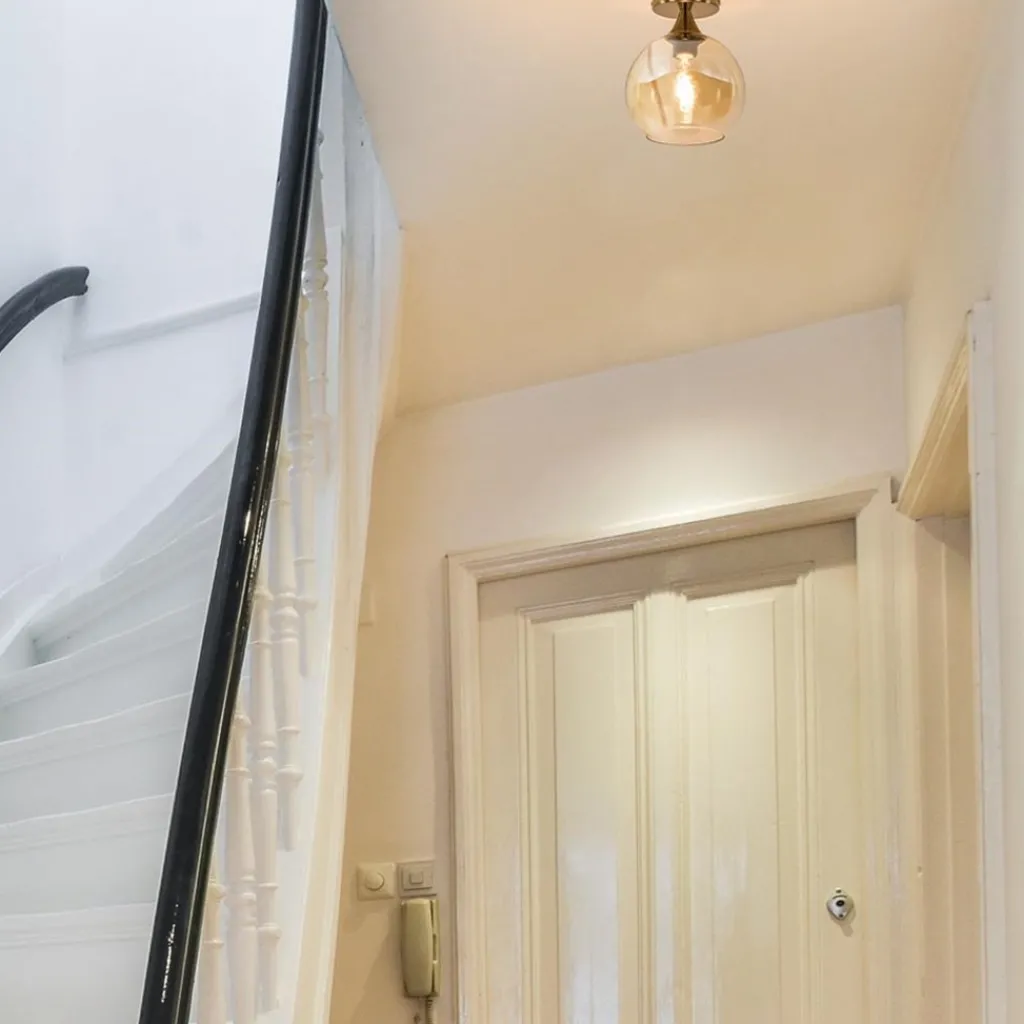 Straluma Plafondlamp toilet goud met amber glas> Kantoorverlichting|Plafondlampen