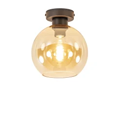 Straluma Plafondlamp zwart met amber glas 20 cm> Plafondlampen|Klassieke Verlichting