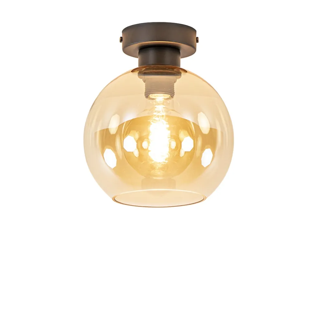 Straluma Plafondlamp zwart met amber glas 20 cm> Plafondlampen|Klassieke Verlichting